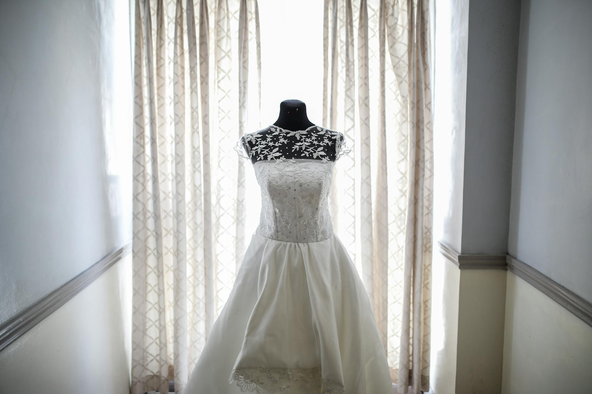 photo of a bridal gown, wedding dress